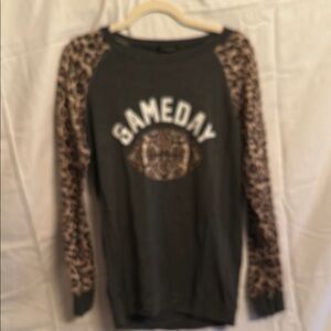 Oversized Gameday Long Sleeve Shirt with Leopard Print Sleeves. Never worn.